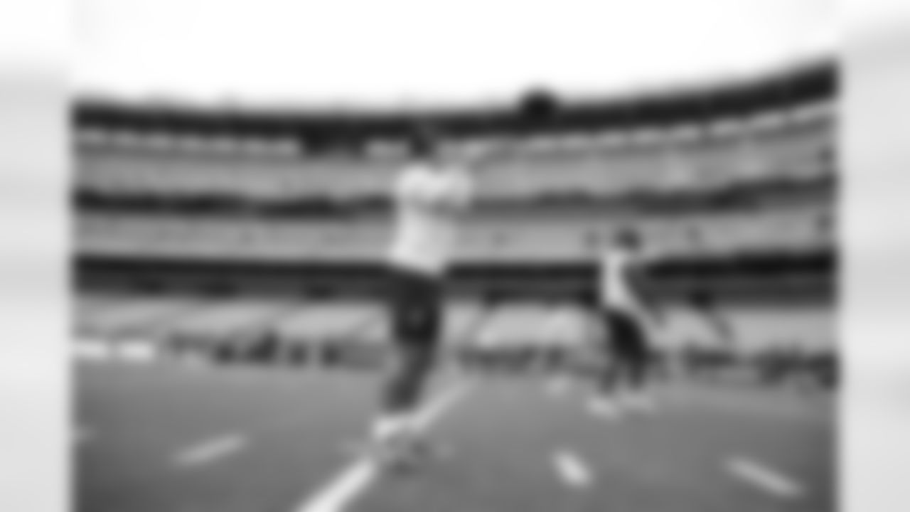 Quarterback Dillon Gabriel (5) before a preseason NFL football game between the Los Angeles Rams and Cleveland Browns on August 23, 2025 at Huntington Bank Field.
