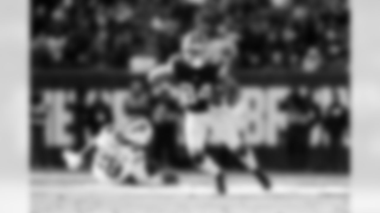 Wide receiver Gage Larvadain (84) during a NFL football game between the Buffalo Bills and Cleveland Browns on December 21, 2025 at Huntington Bank Field.