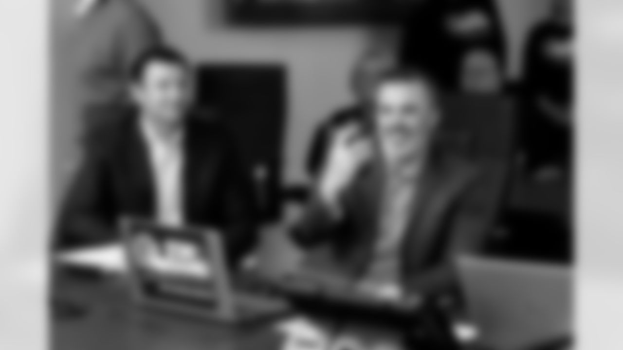 Head Coach Kevin Stefanski in the draft room at CrossCountry Mortgage Campus during night two of the 2025 NFL Draft on April 25, 2025.