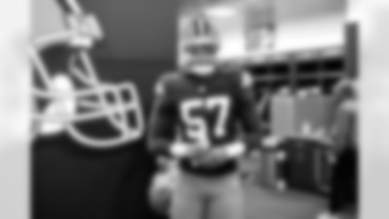 Defensive end Isaiah McGuire (57) before a NFL football game between the Baltimore Ravens and Cleveland Browns on November 16, 2025 at Huntington Bank Field.