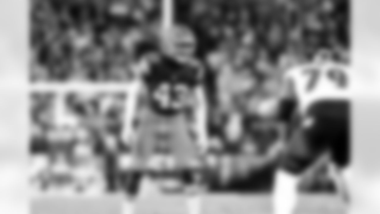 Linebacker Mohamoud Diabate (43) during a NFL football game between the Baltimore Ravens and Cleveland Browns on November 16, 2025 at Huntington Bank Field.