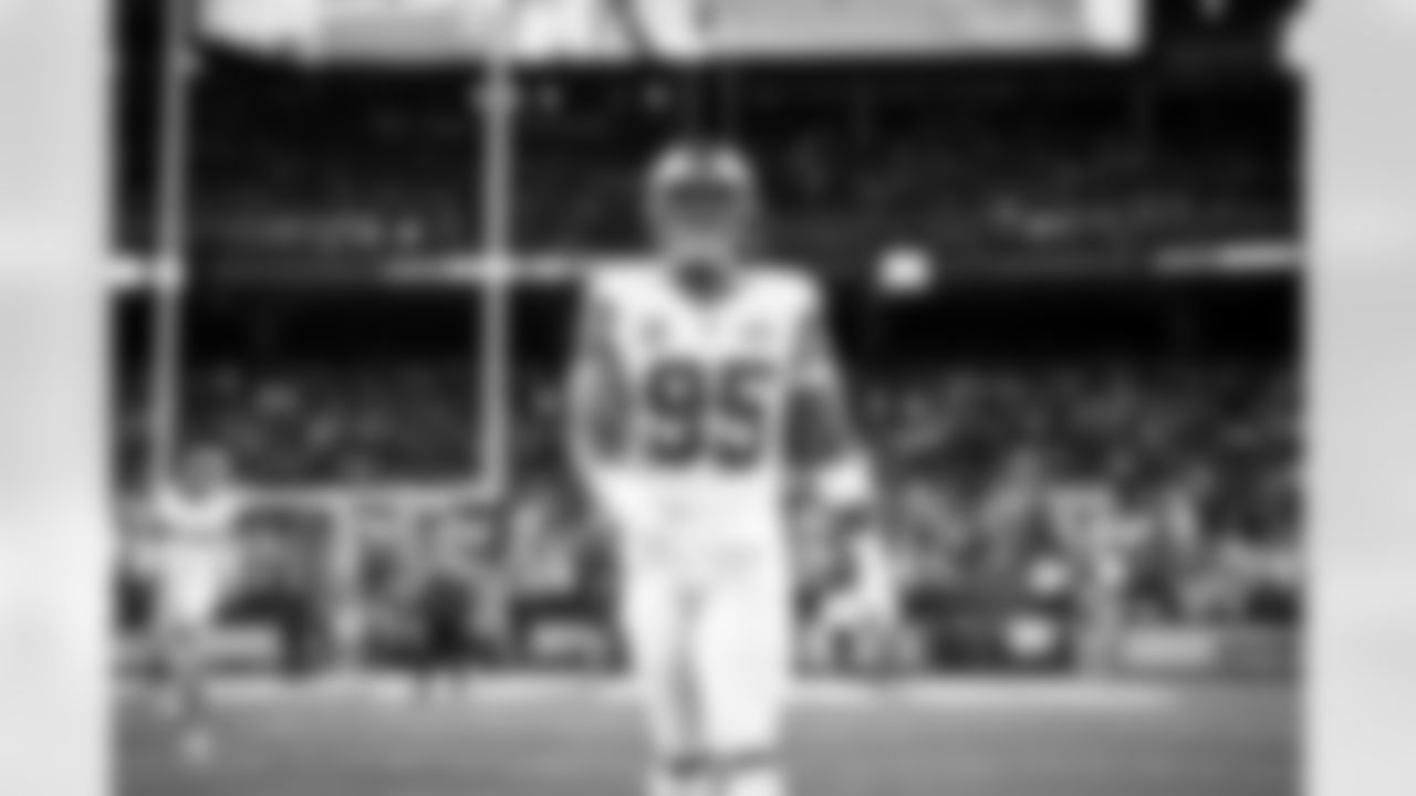 Defensive end Myles Garrett (95) before a NFL football game between the New York Jets and Cleveland Browns on Thursday Night Football on December 28, 2023 at Cleveland Browns Stadium.