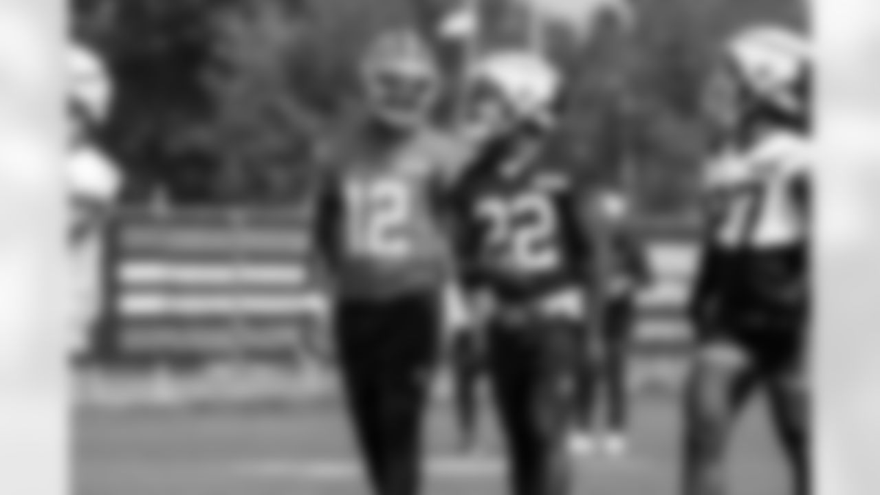 Quarterback Shedeur Sanders (12) and Running back Dylan Sampson (22) during the third day of rookie workouts at CrossCountry Mortgage Campus on July 21, 2025.