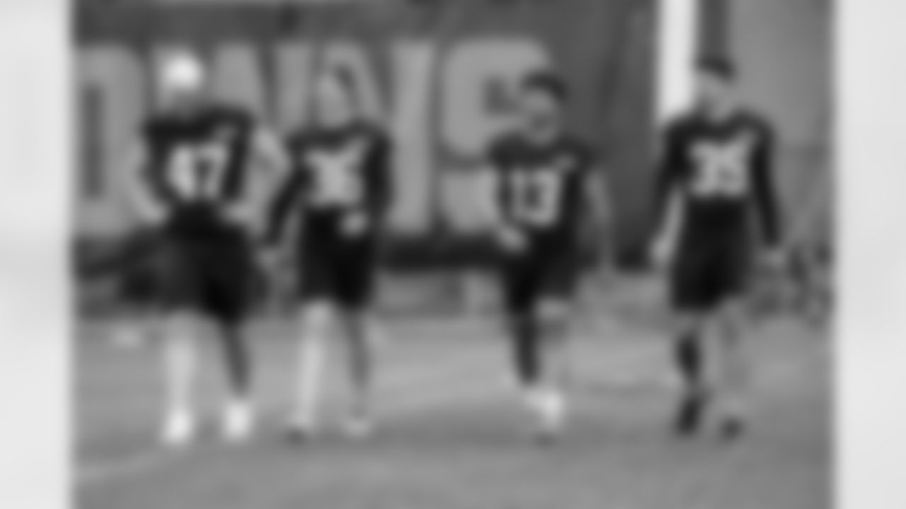 Long snapper Charley Hughlett (47), Kicker Cade York (36), Punter Corey Bojorquez (13) and Kicker Lucas Havrisik (39) during a workout in Phase II of the offseason at CrossCountry Mortgage Campus on April 30, 2024.