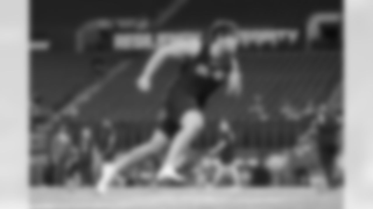 Ohio State offensive lineman Luke Wypler runs a drill at the NFL football scouting combine in Indianapolis, Sunday, March 5, 2023. (AP Photo/Darron Cummings)