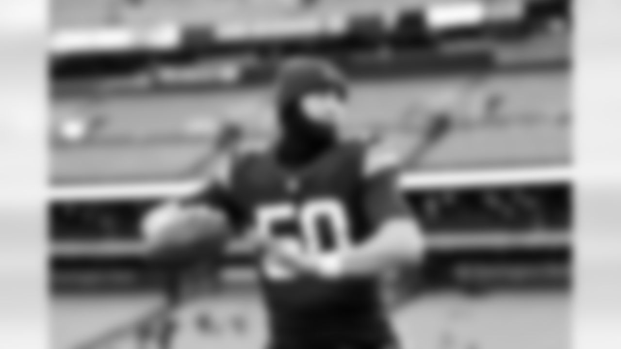 Long snapper Rex Sunahara (50) before a NFL football game between the San Francisco 49ers and Cleveland Browns on November 30, 2025 at Huntington Bank Field.