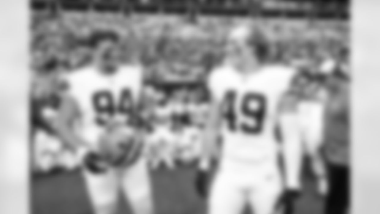 Defensive tackle Mason Graham (94) and Linebacker Carson Schwesinger (49) before a preseason NFL football game between the Cleveland Browns and Carolina Panthers on August 8, 2025 at Bank of America Stadium.