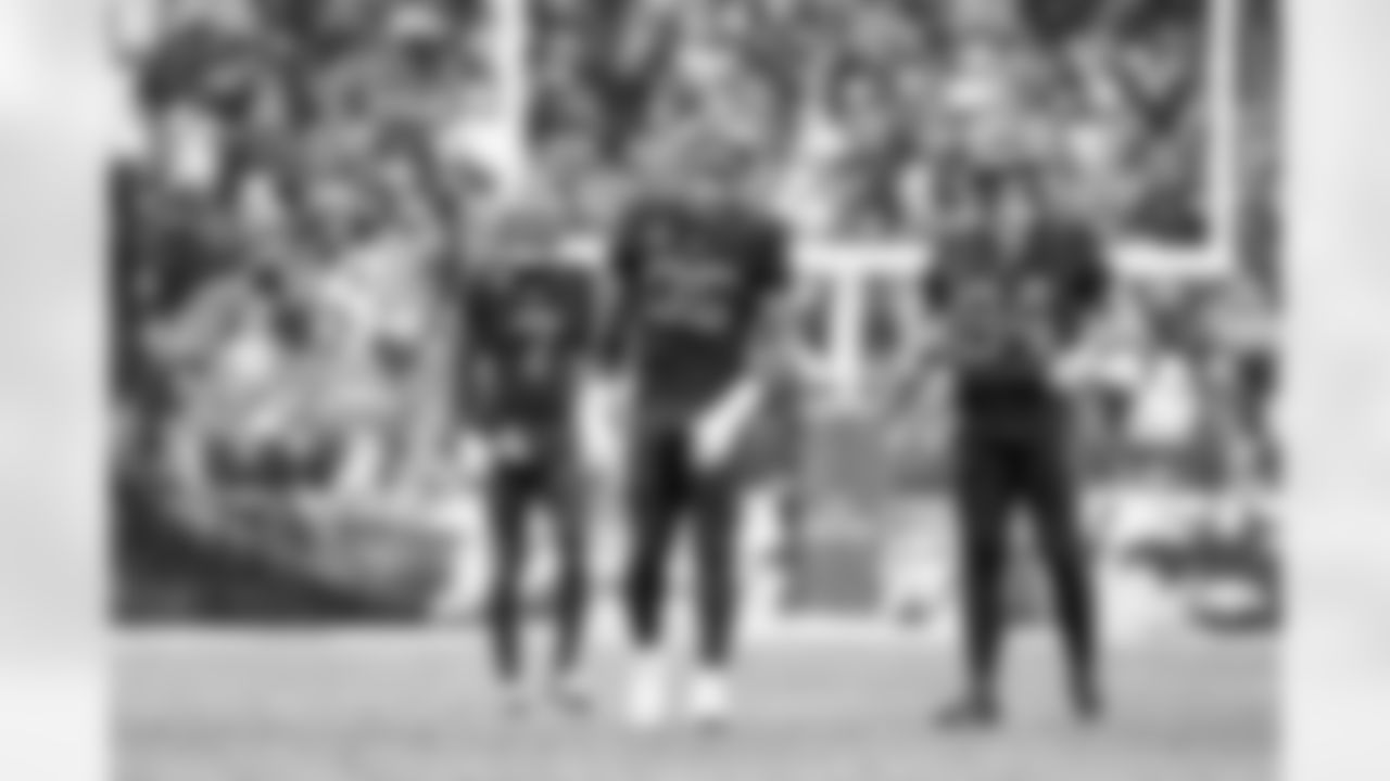 Cornerback Tyson Campbell (7), Defensive end Myles Garrett (95), and Defensive tackle Mason Graham (94) during a NFL football game between the Tennessee Titans and Cleveland Browns on December 7, 2025 at Huntington Bank Field.