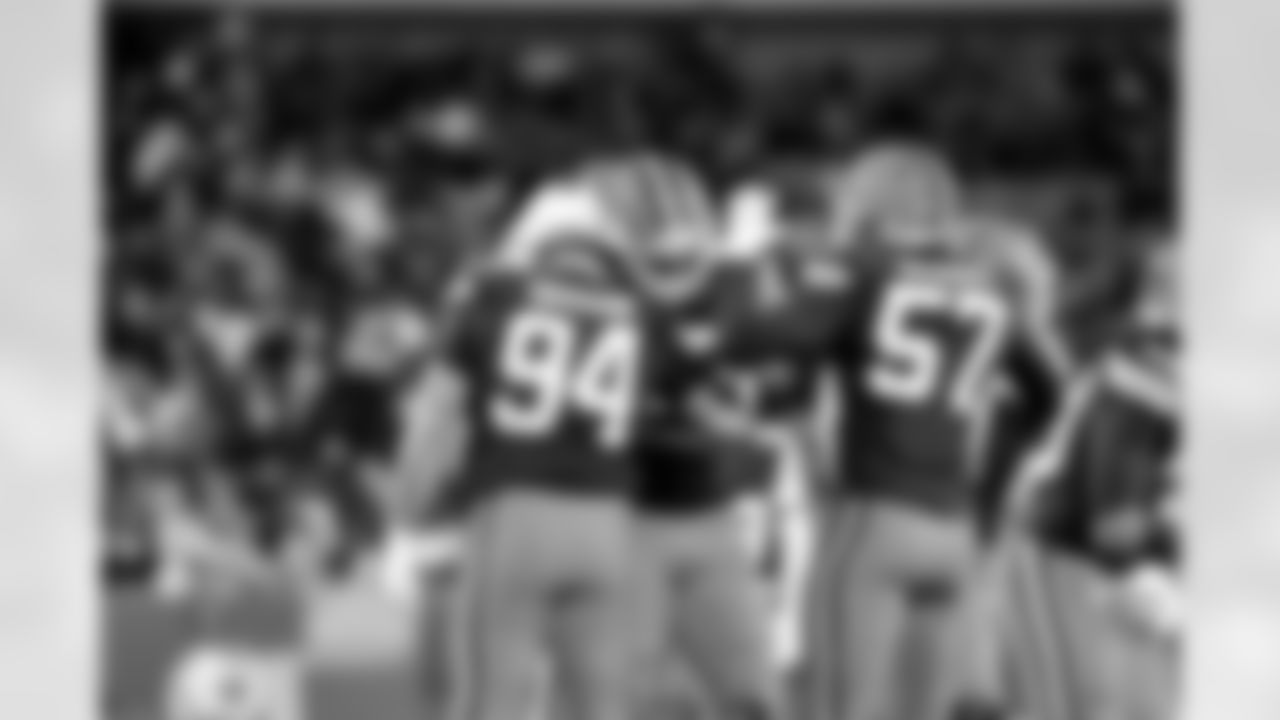 Defensive tackle Mason Graham (94), Defensive end Myles Garrett (95), and Defensive end Isaiah McGuire (57) during a NFL football game between the Baltimore Ravens and Cleveland Browns on November 16, 2025 at Huntington Bank Field.