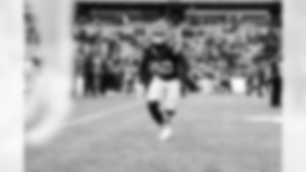 Linebacker Easton Mascarenas-Arnold (42) before a NFL football game between the San Francisco 49ers and Cleveland Browns on November 30, 2025 at Huntington Bank Field.