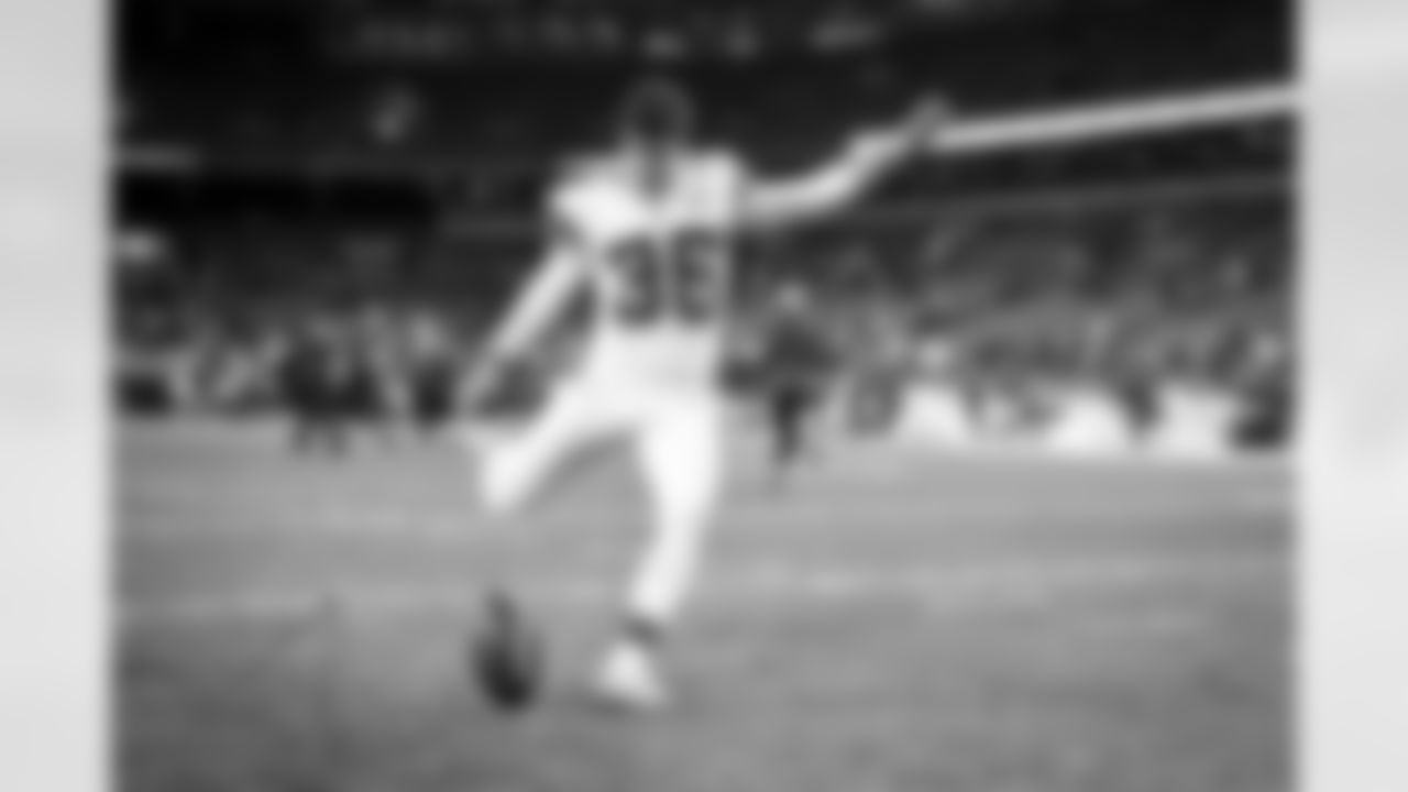 Kicker Riley Patterson (36) before a NFL football game between the New York Jets and Cleveland Browns on Thursday Night Football on December 28, 2023 at Cleveland Browns Stadium.