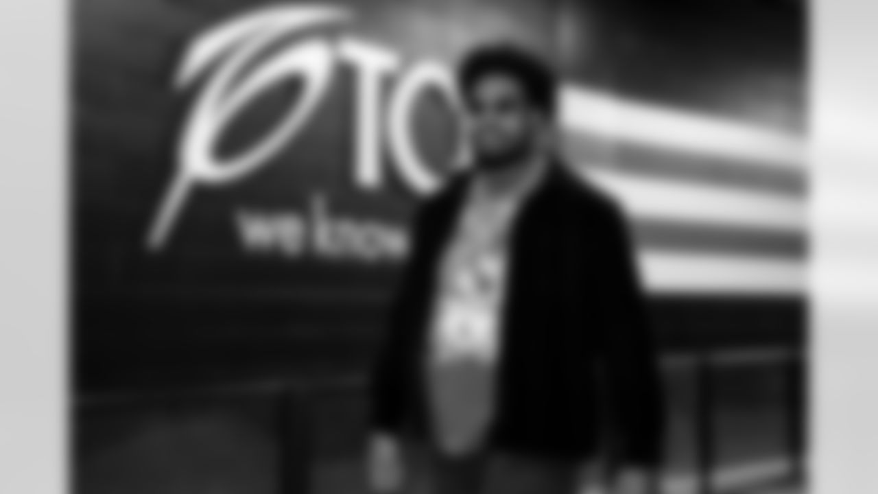 Offensive tackle KT Leveston (72) before a NFL football game between the Buffalo Bills and Cleveland Browns on December 21, 2025 at Huntington Bank Field.