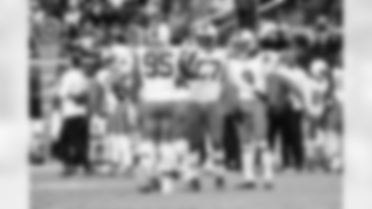 Defensive end Myles Garrett (95) and Defensive end Isaiah McGuire (57) during a NFL football game between the Cleveland Browns and Las Vegas Raiders on November 23, 2025 at Allegiant Stadium. The Browns won 24-10.