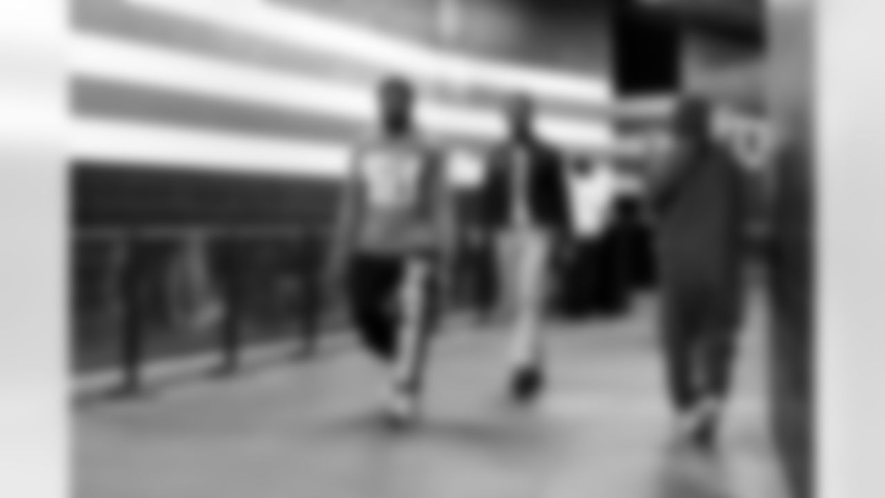 Running back Raheim Sanders (35) and Wide receiver Jerry Jeudy (3) before a NFL football game between the Baltimore Ravens and Cleveland Browns on November 16, 2025 at Huntington Bank Field.