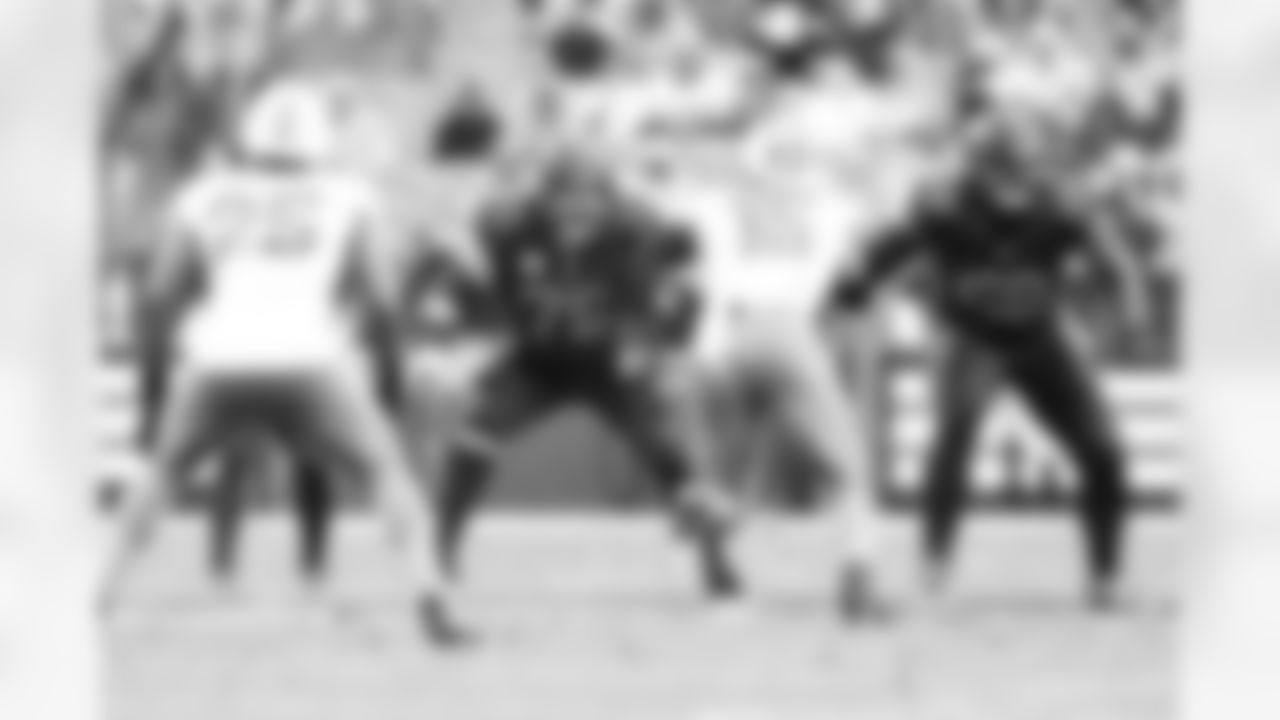 Offensive guard Joel Bitonio (75) and Offensive tackle Cam Robinson (68) during a NFL football game between the Miami Dolphins and Cleveland Browns on October 19, 2025 at Huntington Bank Field.