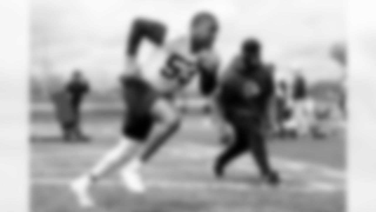 Defensive end Julian Okwara (53) during fieldwork in Phase II of the offseason at CrossCountry Mortgage Campus on May 6, 2025.