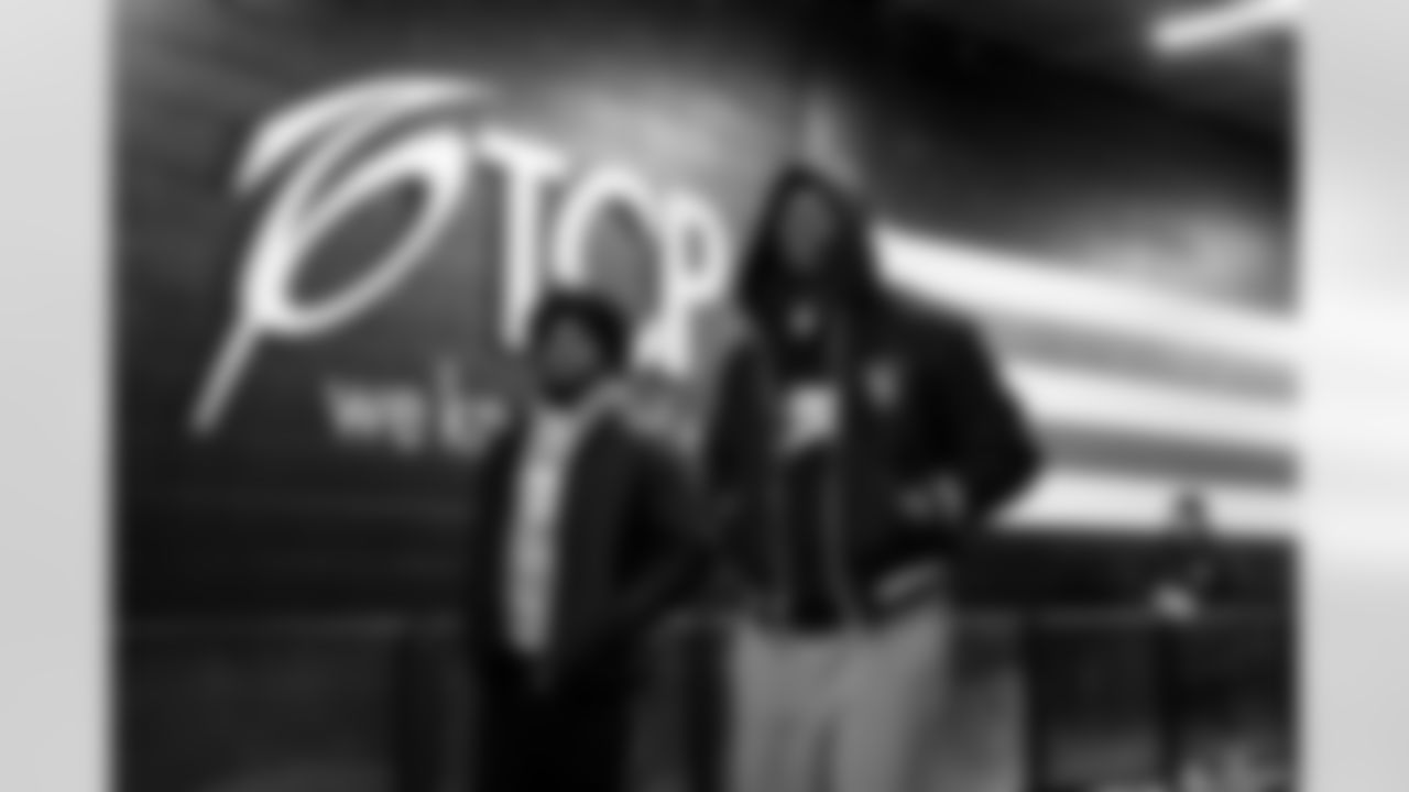 Running back Dylan Sampson (22) and Safety Christopher Edmonds (41) before a NFL football game between the Buffalo Bills and Cleveland Browns on December 21, 2025 at Huntington Bank Field.