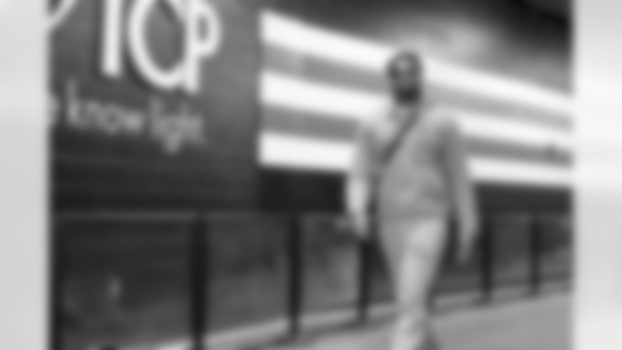 Defensive end Isaiah McGuire (57) before a NFL football game between the Buffalo Bills and Cleveland Browns on December 21, 2025 at Huntington Bank Field.