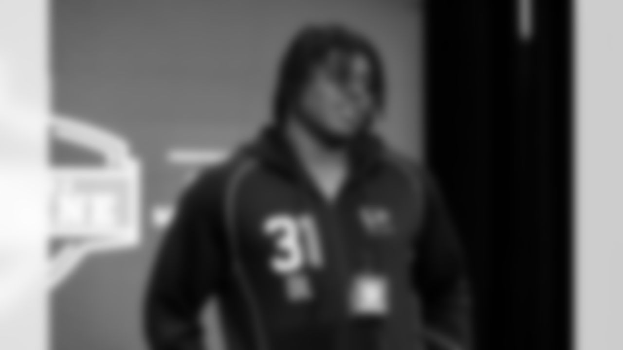 Defensive lineman David Bailey, Texas Tech, speaks to the media at the 2026 NFL Combine on February 25, 2026 in Indianapolis, Indiana.