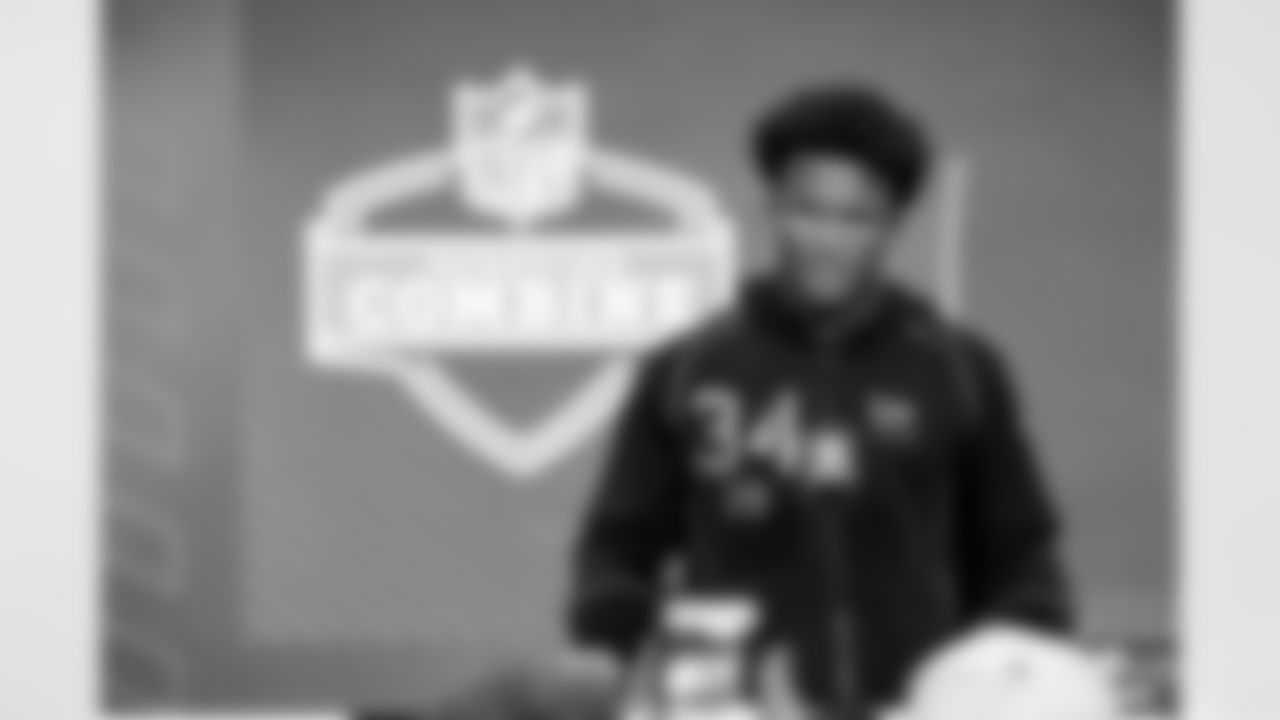 Defensive back Caleb Downs, Ohio State, speaks to the media at the 2026 NFL Combine on February 26, 2026 in Indianapolis, Indiana.