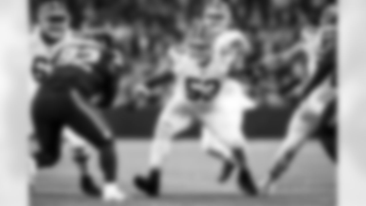 Fullback/Center Nick Harris (53) during a preseason NFL football game between the Cleveland Browns and Seattle Seahawks on August 24, 2024 at Lumen Field.