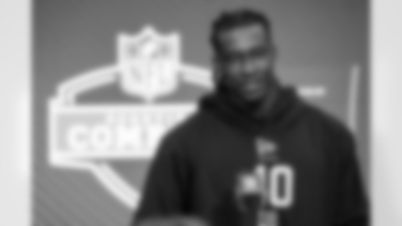 Defensive back Emmanuel McNeil, Toledo, speaks to the media at the 2026 NFL Combine on February 26, 2026 in Indianapolis, Indiana.