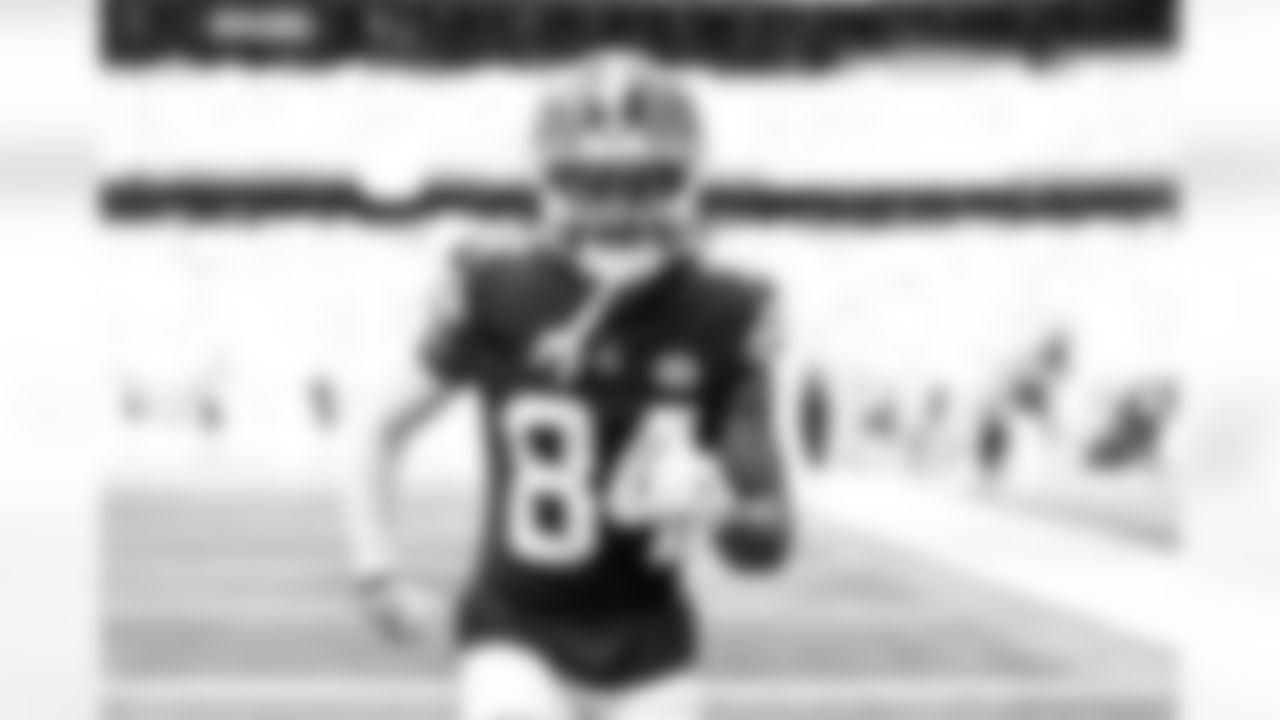 Wide receiver Gage Larvadain (84) before a NFL football game between the Minnesota Vikings and Cleveland Browns on October 5, 2025 at Tottenham Hotspur Stadium.