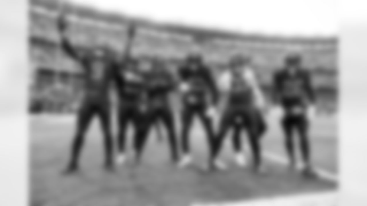 Safety Grant Delpit (9), Linebacker Devin Bush (30), Safety Ronnie Hickman Jr. (33), Linebacker Mohamoud Diabate (43), and Safety Donovan McMillon (31) during a NFL football game between the Tennessee Titans and Cleveland Browns on December 7, 2025 at Huntington Bank Field.