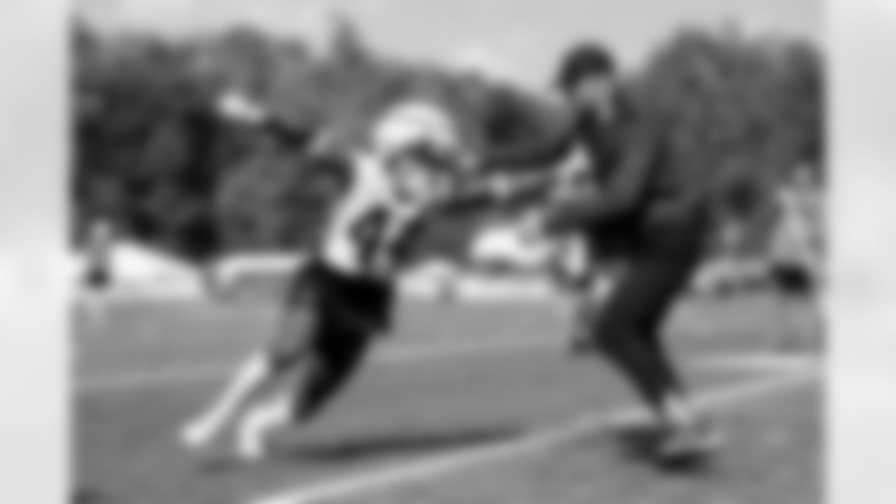 Cornerback Anthony Kendall (44) and Assistant Special Teams Coach Kyle Hoke during Day 2 of Training Camp at CrossCountry Mortgage Campus on July 24, 2025.