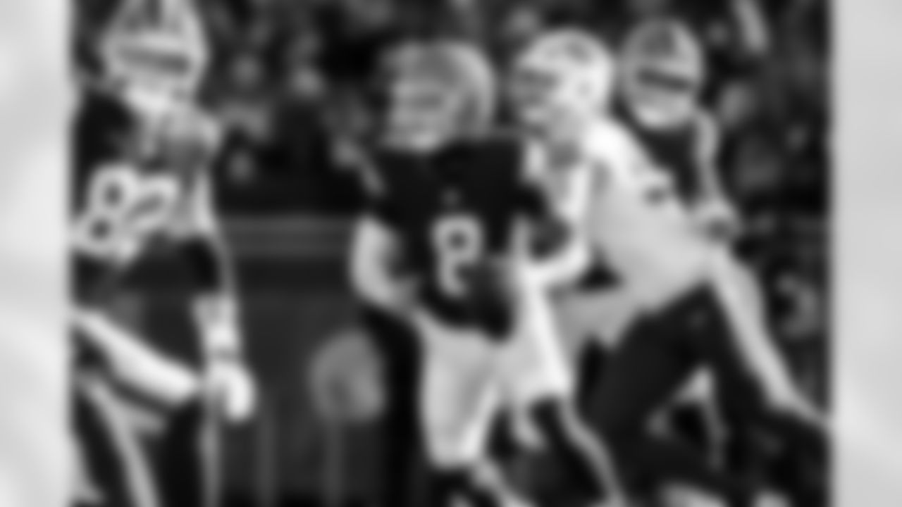 Quarterback Dillon Gabriel (8) during a NFL football game between the Buffalo Bills and Cleveland Browns on December 21, 2025 at Huntington Bank Field.