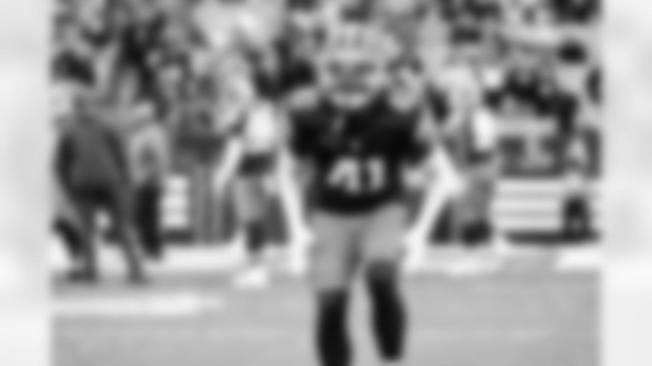 Safety Christopher Edmonds (41) before a NFL football game between the Baltimore Ravens and Cleveland Browns on November 16, 2025 at Huntington Bank Field.