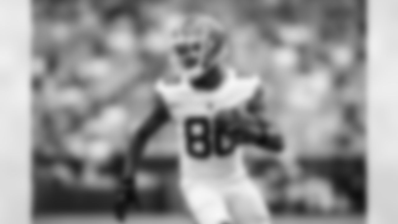 Wide receiver Jamari Thrash (80) during a preseason NFL football game between the Minnesota Vikings and Cleveland Browns on August 17, 2024 at Cleveland Browns Stadium.