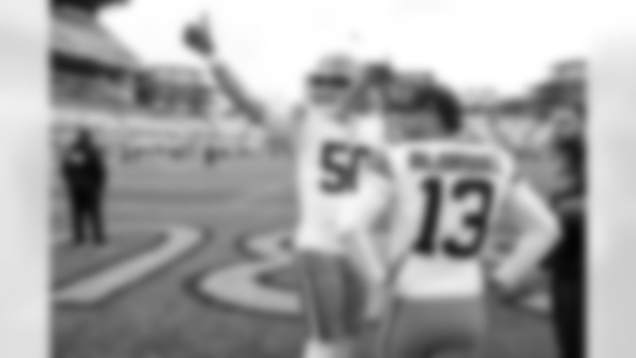 Long snapper Rex Sunahara (50) and Punter Corey Bojorquez (13) before a NFL football game between the Cleveland Browns and Pittsburgh Steelers on October 12, 2025 at Acrisure Stadium.