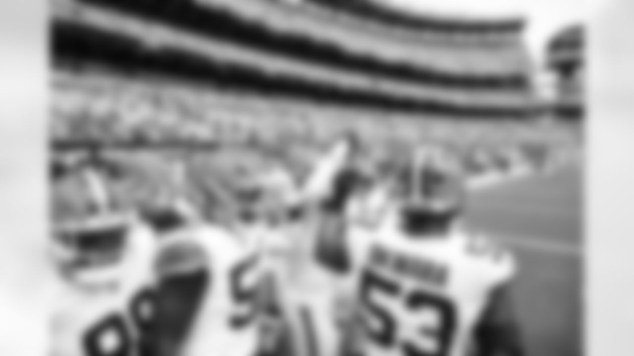 Defense before a preseason NFL football game between the Los Angeles Rams and Cleveland Browns on August 23, 2025 at Huntington Bank Field.