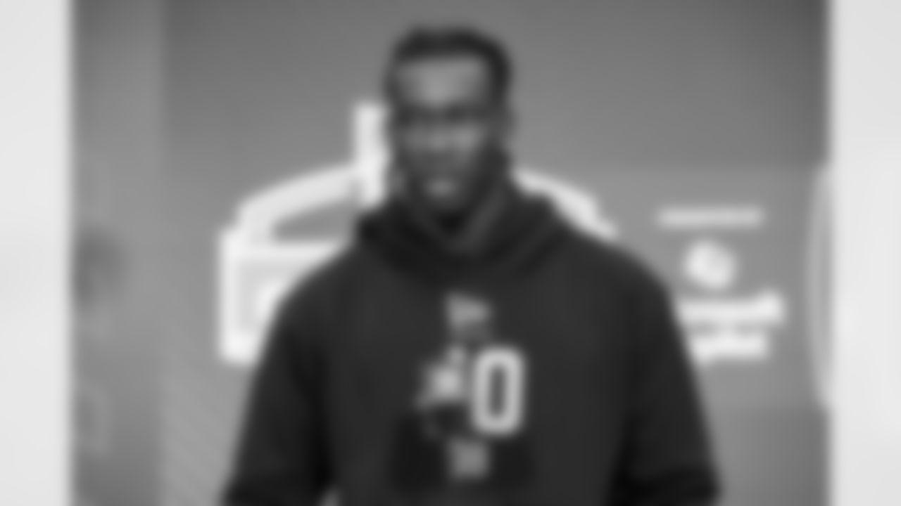 Defensive back Emmanuel McNeil, Toledo, speaks to the media at the 2026 NFL Combine on February 26, 2026 in Indianapolis, Indiana.