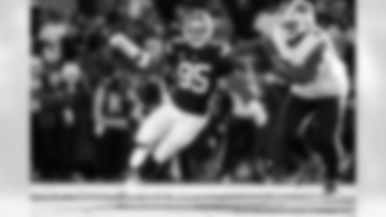 Defensive end Myles Garrett (95) during a NFL football game between the Buffalo Bills and Cleveland Browns on December 21, 2025 at Huntington Bank Field.