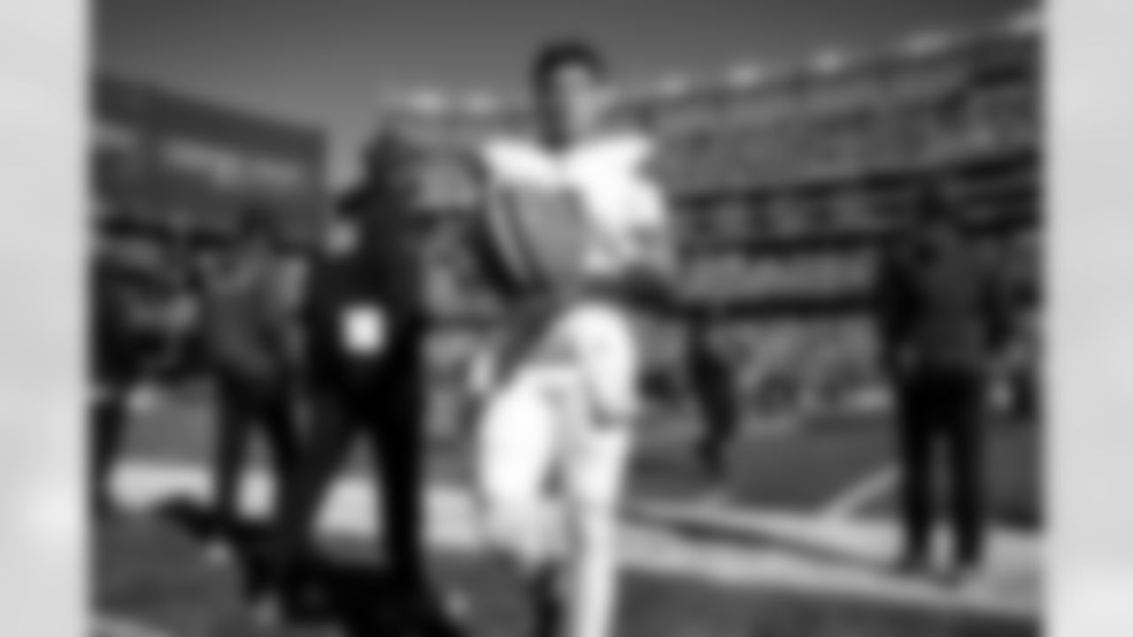 Quarterback Dillon Gabriel (8) before a NFL football game between the Cleveland Browns and New England Patriots on October 26, 2025 at Gillette Stadium.
