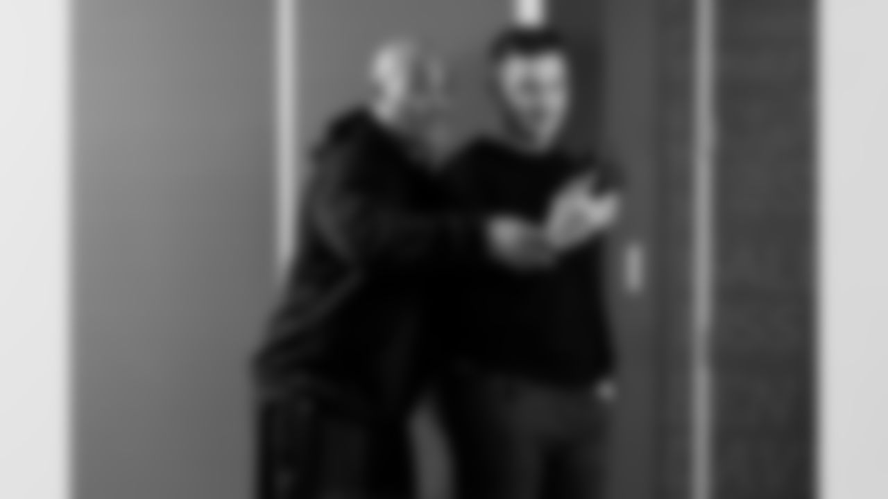 Running Backs Coach Duce Staley and Offensive Coordinator Tommy Rees in the draft room at CrossCountry Mortgage Campus during night two of the 2025 NFL Draft on April 25, 2025.