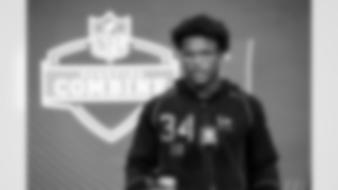 Defensive back Caleb Downs, Ohio State, speaks to the media at the 2026 NFL Combine on February 26, 2026 in Indianapolis, Indiana.