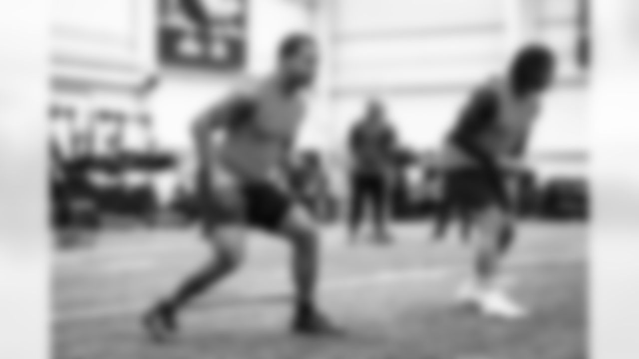 Linebacker Tony Fields II (42) during a workout in Phase I of the offseason at CrossCountry Mortgage Campus on April 23, 2024.