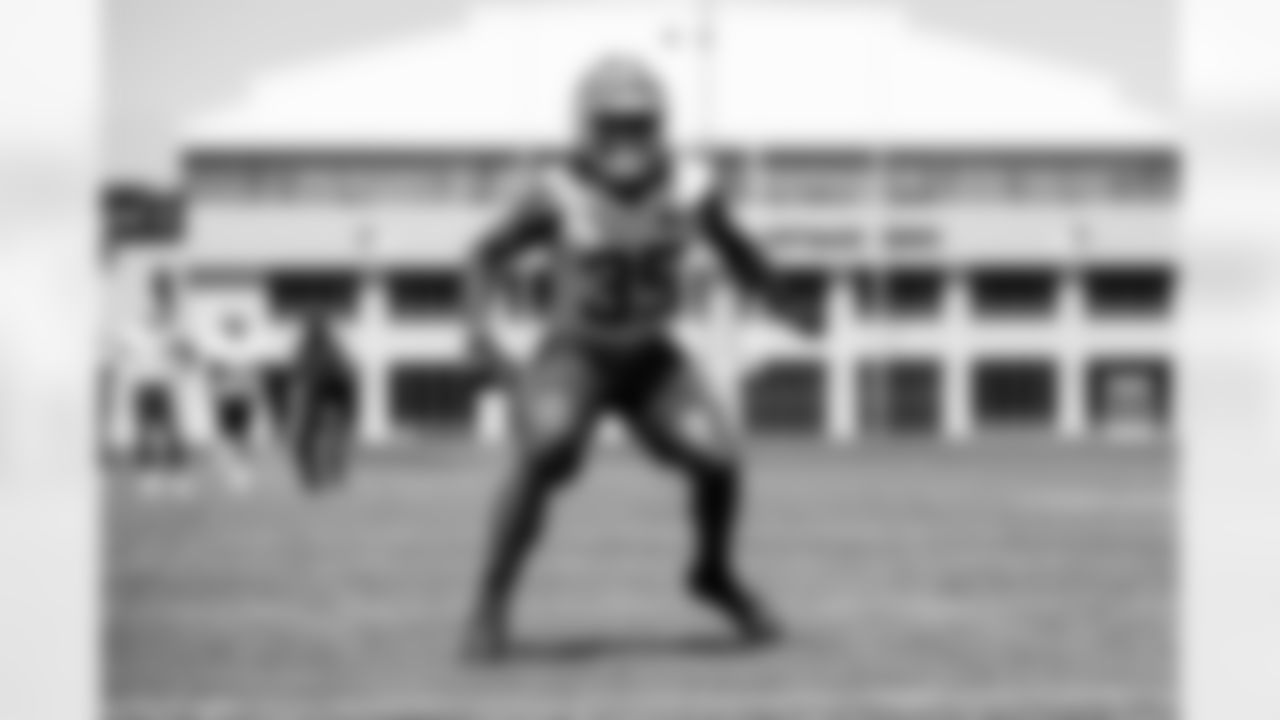 Defensive back Christian Ais (35) during fieldwork on the second day of Rookie Minicamp at CrossCountry Mortgage Campus on May 10, 2025.