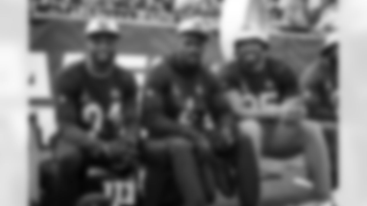 Cornerback Denzel Ward (21), Linebacker Jeremiah Owusu-Koramoah (6) and Defensive end Myles Garrett (95) during the 2024 Pro Bowl Games at Camping World Stadium in Orlando on February 4, 2024.