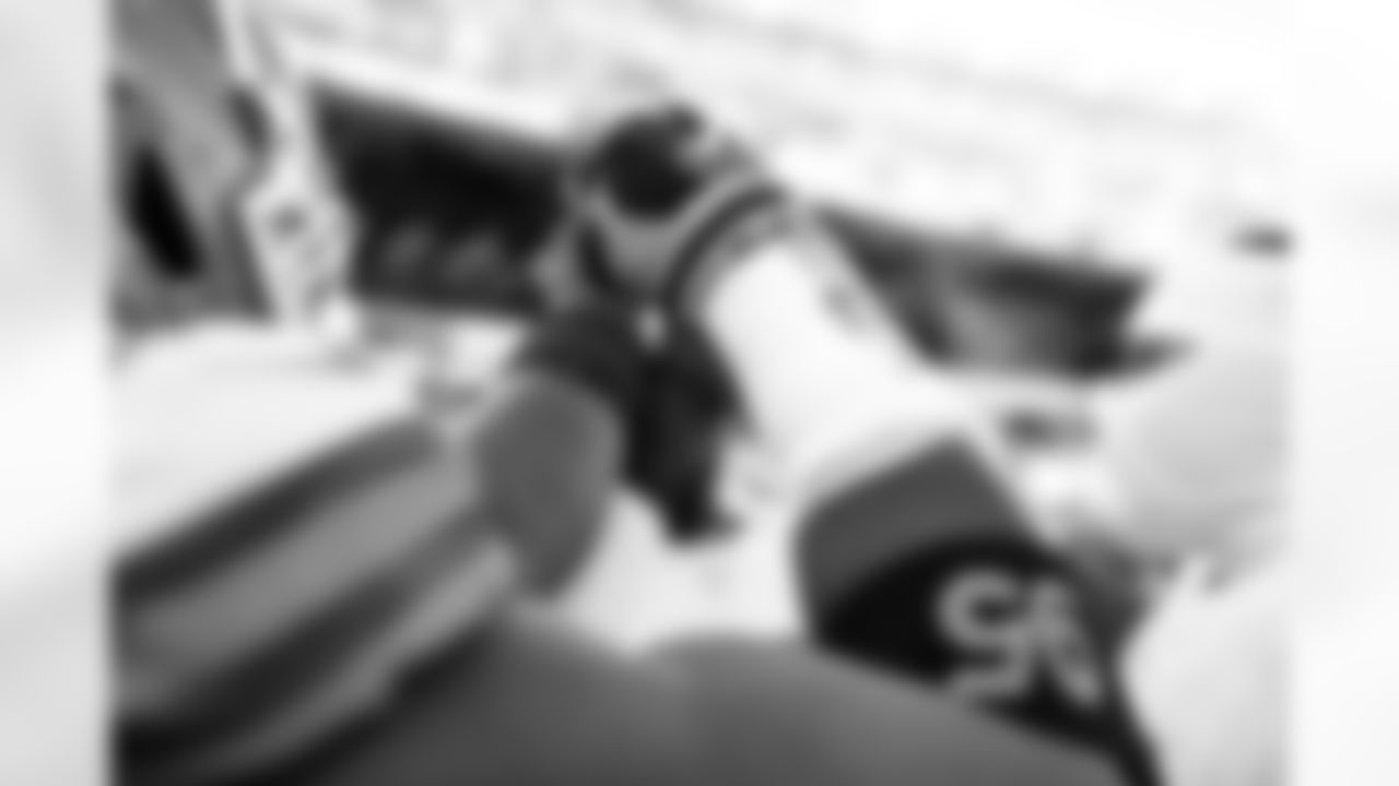 Defensive end Myles Garrett (95) before a NFL football game between the Cleveland Browns and Chicago Bears on December 14, 2025 at Soldier Field.