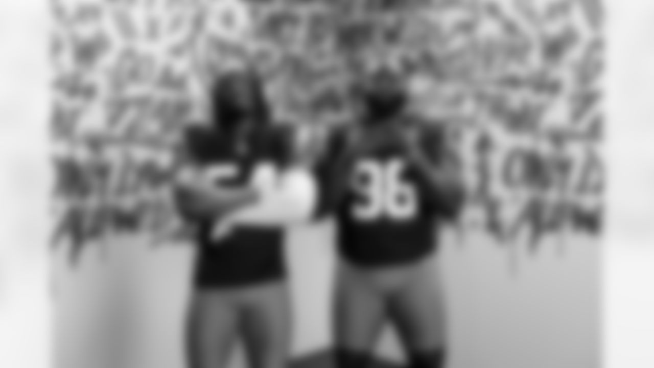 Defensive end Ogbo Okoronkwo (54) and Defensive tackle Maliek Collins (96) during 2025 Media Day at CrossCountry Mortgage Campus on June 9, 2025.