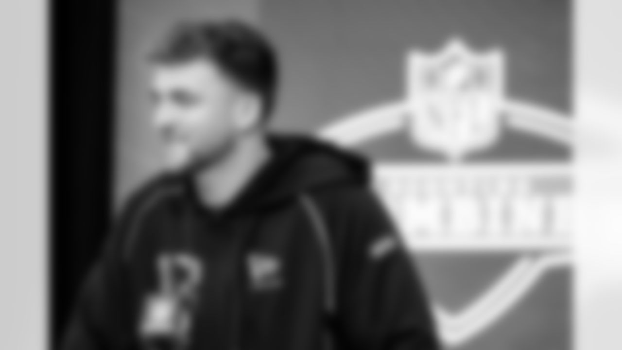 Tight end Max Klare, Ohio State, speaks to the media at the 2026 NFL Combine on February 26, 2026 in Indianapolis, Indiana.