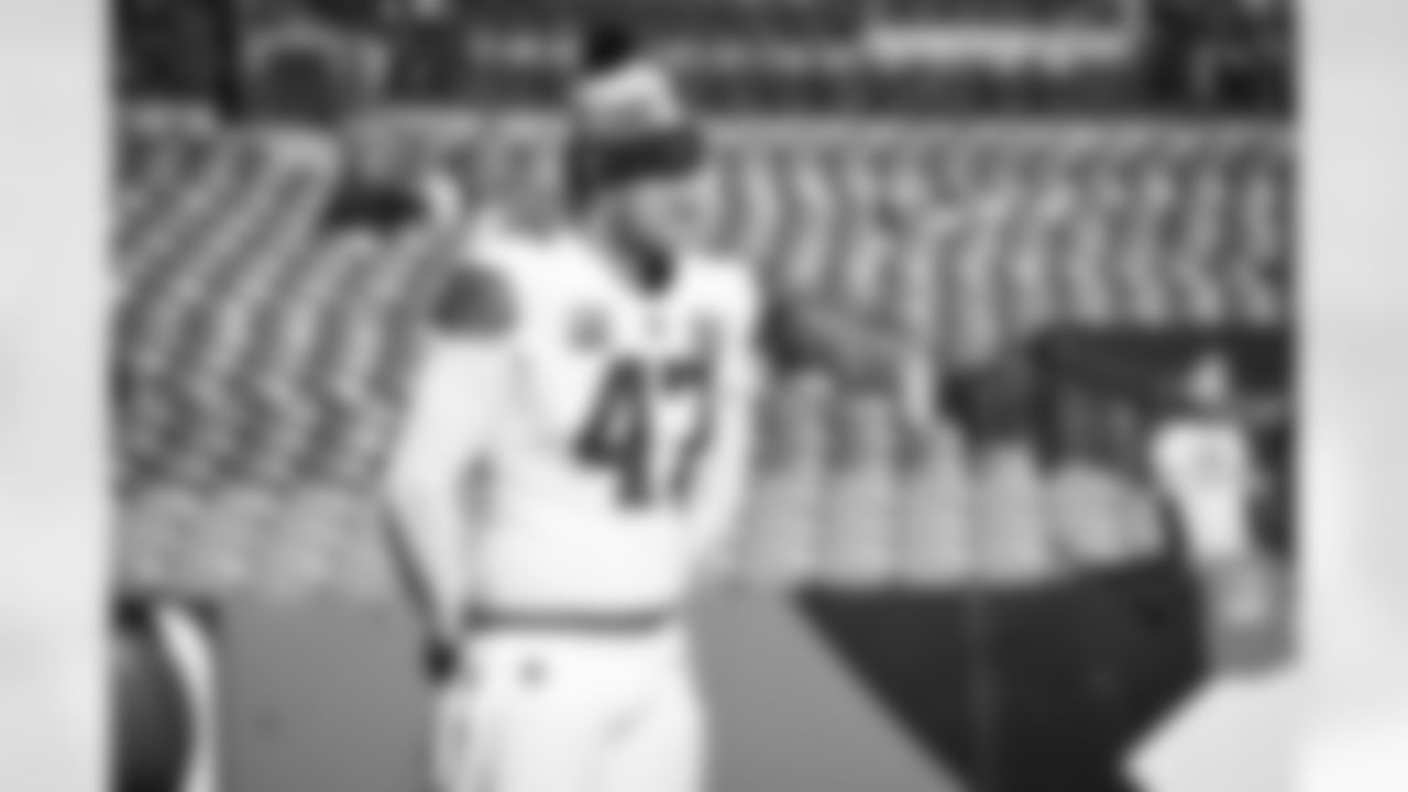 Long snapper Charley Hughlett (47) before a NFL football game between the Cleveland Browns and Denver Broncos on November 26, 2023 at Empower Field at Mile High.