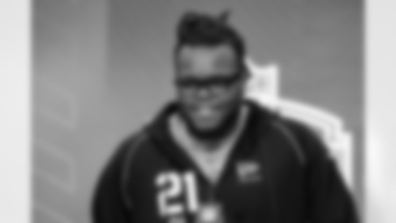 Defensive lineman Kayden McDonald, Ohio State, speaks to the media at the 2026 NFL Combine on February 25, 2026 in Indianapolis, Indiana.