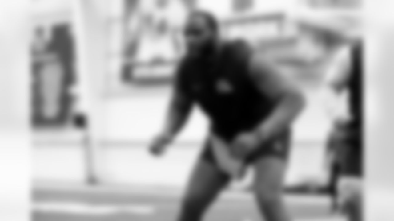 Offensive tackle Cornelius Lucas during a workout in Phase I of the offseason at CrossCountry Mortgage Campus on April 30, 2025.