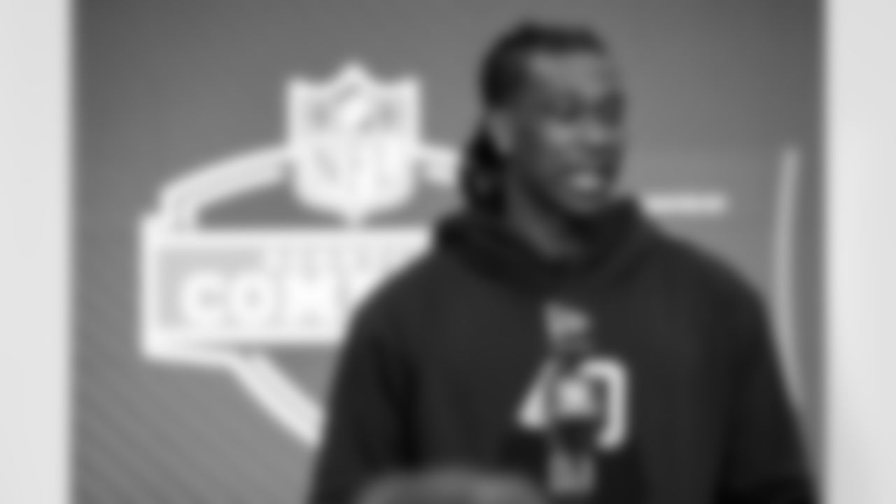 Defensive back Emmanuel McNeil, Toledo, speaks to the media at the 2026 NFL Combine on February 26, 2026 in Indianapolis, Indiana.