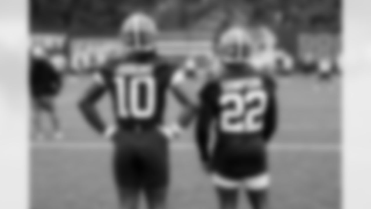 Running back Quinshon Judkins (10) and Running back Dylan Sampson (22) during the first day of OTAs at CrossCountry Mortgage Campus on May 27, 2025.